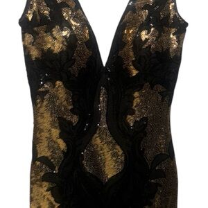 Jovani Cocktail/Homecoming #24510 Black and Gold Dress